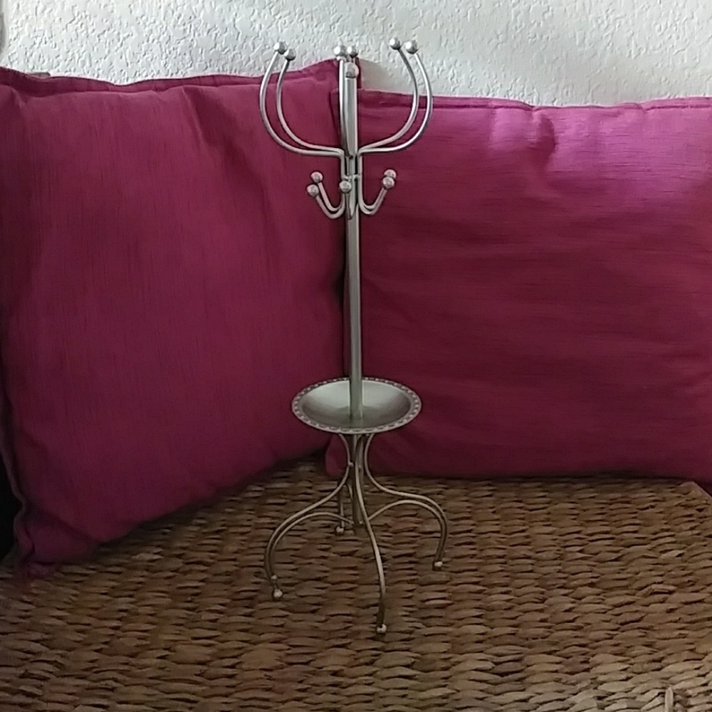 Jewelry stands metallic.